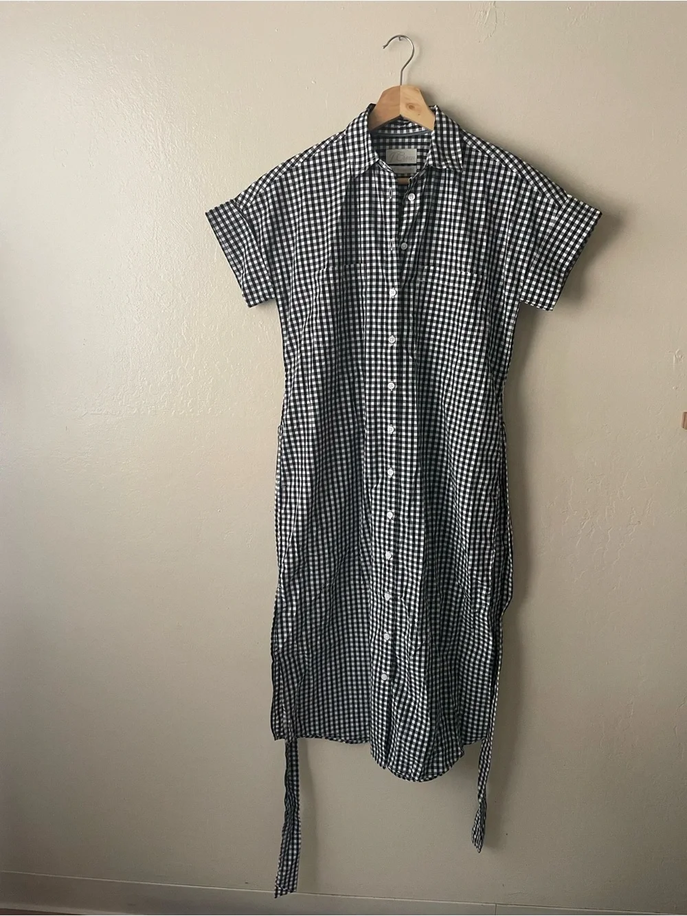 J. Crew Black and White Gingham relaxed Midi Shirt Dress with Tie Waist